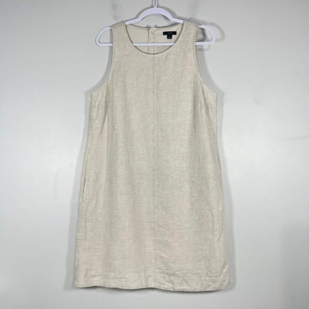 J Crew Sleeveless Linen Shift Dress Wms Large Tall‎ Beige Coastal Capsule Travel